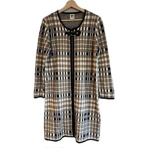 Anne Klein Plaid Women Wrap Sweater Coat Buckle Closure Size M Excellent Cond.